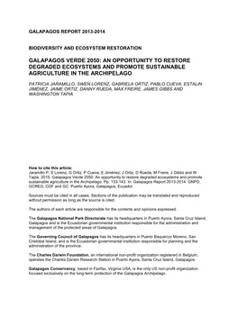 Galapagos Verde 2050: an Opportunity to Restore Degraded Ecosystems and Promote Sustainable Agriculture in the Archipelago