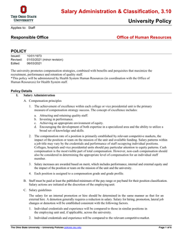 Salary Administration & Classification Policy