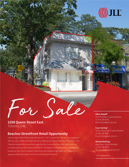 Beaches Streetfront Retail Opportunity 2298 Queen Street East Toronto, ON
