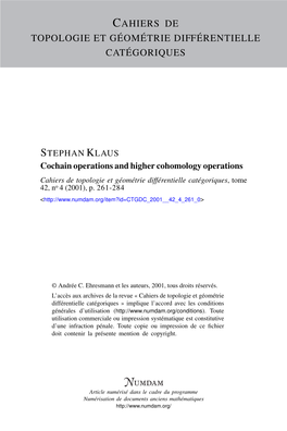 Cochain Operations and Higher Cohomology Operations Cahiers De Topologie Et Géométrie Différentielle Catégoriques, Tome 42, No 4 (2001), P