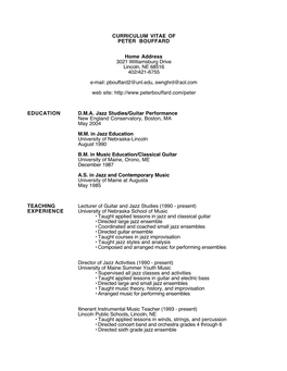 CURRICULUM VITAE of PETER BOUFFARD Home Address 3021