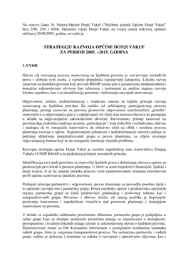 Strategiju Razvoja Općine Donji Vakuf Za Period 2005