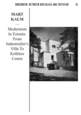 MART KALM — Modernism in Estonia: from Industrialist's Villa To