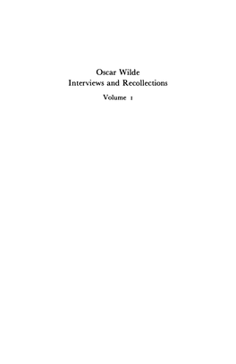 Oscar Wilde Interviews and Recollections