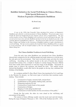 Buddhist Initiatives for Social Well-Being in Chinese History, with Special Reference to Modern Exponents of Humanistic Buddhism