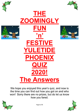 THE ZOOMINGLY FUN 'N' FESTIVE YULETIDE PHOENIX QUIZ 2020! the Answers