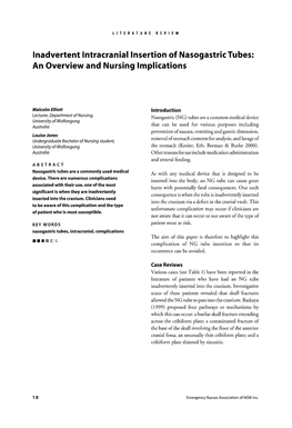 Inadvertent Intracranial Insertion of Nasogastric Tubes: an Overview and Nursing Implications