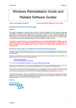 Windows Reinstallation Guide and Related Software Guides
