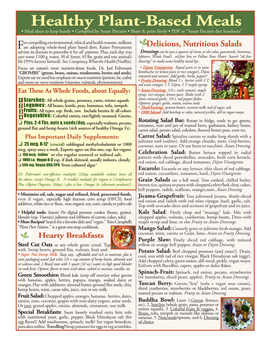 Healthy Plant-Based Meals • Meal Ideas to Keep Handy • Compiled by Susan Pitcairn • Share & Print Freely • PDF at “Susan Pitcairn Diet Handouts”