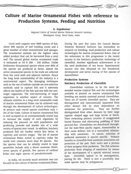Culture of Marine Ornamental Fishes with Reference to Production Systems, Feeding and Nutrition