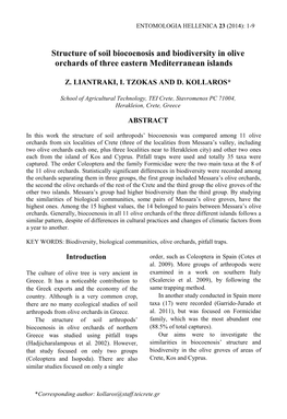 Structure of Soil Biocoenosis and Biodiversity in Olive Orchards of Three Eastern Mediterranean Islands