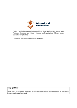 Gatley, David Alan (1984) 16-19 Year Olds in Three Northern New Towns: Their Political, Economic and Social Outlooks and Aspirations