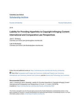 Liability for Providing Hyperlinks to Copyright-Infringing Content: International and Comparative Law Perspectives