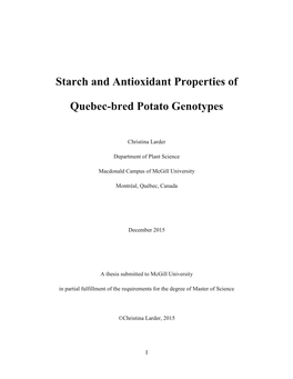 Starch and Antioxidant Properties of Quebec-Bred Potato Genotypes