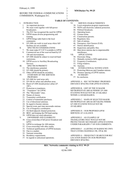 February 6, 1999 ) ) MM Docket No. 99-25 BEFORE the FEDERAL COMMUNICATIONS ) COMMISSION, Washington D.C. ) ) TABLE of CONTENTS I