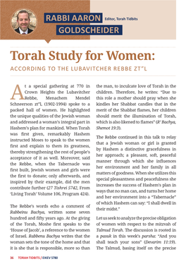 Torah Study for Women: ACCORDING to the LUBAVITCHER REBBE ZT”L
