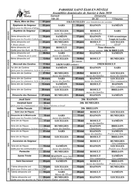 PAROISSE SAINT ÉLOI EN PÉVÈLE Assemblées Dominicales De