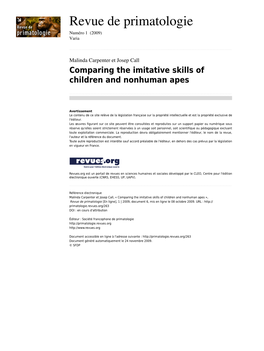 Comparing the Imitative Skills of Children and Nonhuman Apes