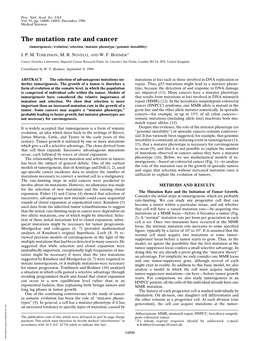 The Mutation Rate and Cancer (Tumorigenesis͞evolution͞selection͞mutator Phenotype͞genomic Instability)