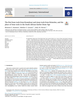 The First Bone Tools from Kromdraai and Stone Tools from Drimolen, And