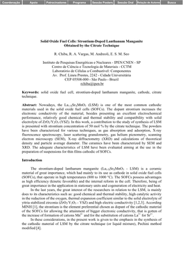 Solid Oxide Fuel Cells: Strontium-Doped Lanthanum Manganite Obtained by the Citrate Technique