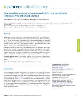 Near-Complete Response to Low-Dose Ceritinib in Recurrent Infantile Inflammatory Myofibroblastic Tumour