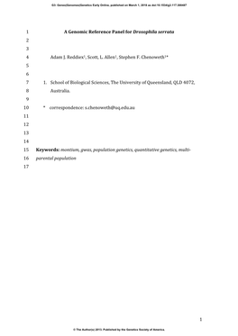 1 a Genomic Reference Panel for Drosophila Serrata 1 2 3 Adam J