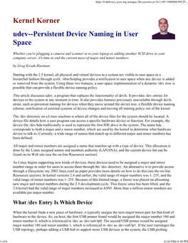 Kernel Korner Udev--Persistent Device Naming in User Space