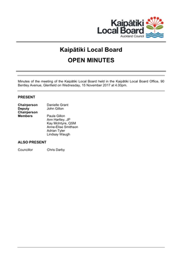 Minutes of Kaipātiki Local Board