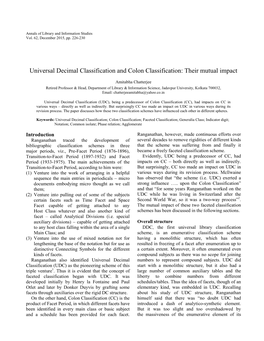 Universal Decimal Classification and Colon Classification: Their Mutual Impact