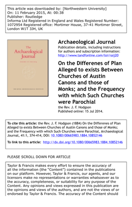 Archaeological Journal on the Differenes of Plan Alleged to Exists