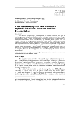 Chieti-Pescara Metropolitan Area: International Migrations, Residential Choices and Economic Deconcentration∗