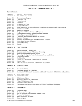 Insurer Receivership Model Act