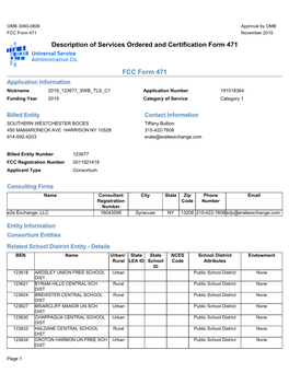 Description of Services Ordered and Certification Form 471 FCC Form