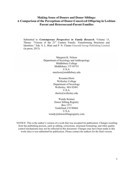 Making Sense of Donors and Donor Siblings: a Comparison of the Perceptions of Donor-Conceived Offspring in Lesbian- Parent and Heterosexual-Parent Families