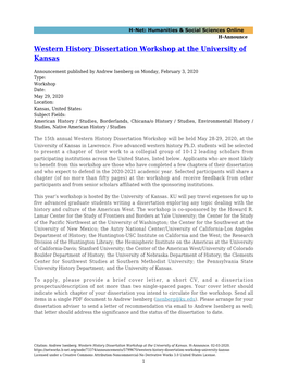 Western History Dissertation Workshop at the University of Kansas
