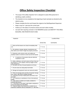 Office Safety Inspection Checklist