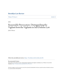 Distinguishing the Vigilant from the Vigilante in Self-Defense Law John D