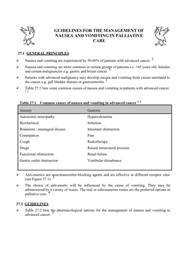 Guidelines for the Management of Nausea and Vomiting in Palliative Care