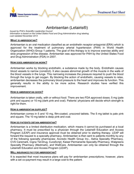 Ambrisentan (Letairis®) Issued by PHA’S Scientific Leadership Council Information Is Based on the United States Food and Drug Administration Drug Labeling