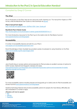 Introduction to the Ipad 2 in Special Education Handout