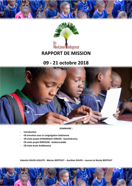 RAPPORT DE MISSION 09 - 21 Octobre 2018