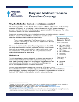 Maryland Medicaid Tobacco Cessation Coverage