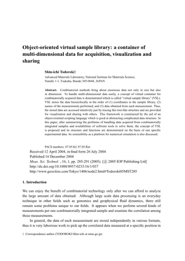 Object-Oriented Virtual Sample Library: a Container of Multi-Dimensional Data for Acquisition, Visualization and Sharing