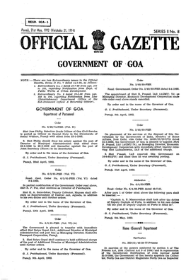 Official Gazette Government Of' Goa