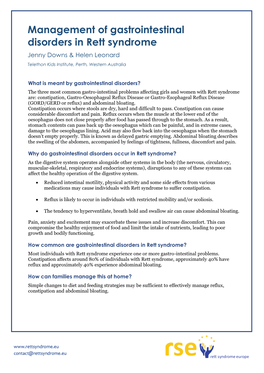 Management of Gastrointestinal Disorders in Rett Syndrome