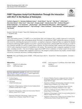 FABP7 Regulates Acetyl-Coa Metabolism Through the Interaction with ACLY in the Nucleus of Astrocytes