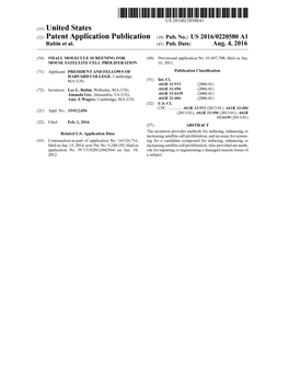 (12) Patent Application Publication (10) Pub. No.: US 2016/0220580 A1 Rubin Et Al