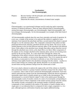 Geochemistry Ion Chromatography Purpose: Become Familiar with The