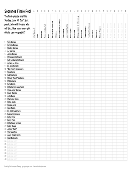 Sopranos Finale Pool a B C D E F G H I J K L M N O P Q R S T U V W X Y Z the Final Episode Airs This Sunday, June 10
